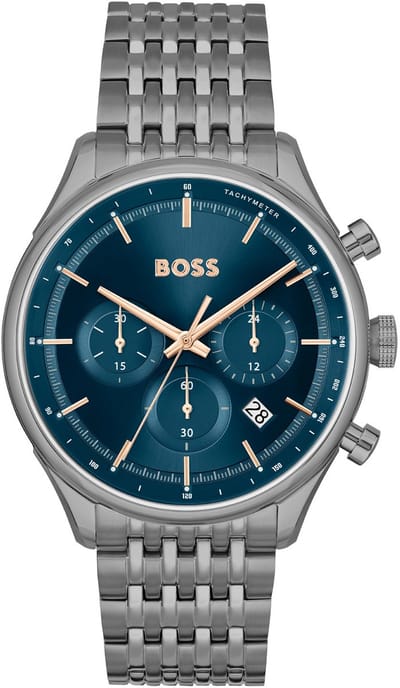 BOSS HB1514083 GREGOR Heren Horloge - Mineraalglas - Staal - Grijs - 45 mm breed - Quartz - Vouw/Vlindersluiting - 5 ATM (douchen)