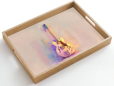 Dienblad hout 50x35 cm - Schootdienblad - Gitaar - Pastel - Schilderachtig - Borrelplank rechthoek - Plateau dienbladen