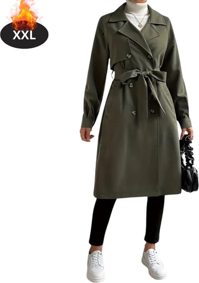 Livano Mantel Dames - Tussenmantel - Jas - Mantelpakje - Trenchcoat - Overjas - Overcoat - Winter - Legergroen - XXL