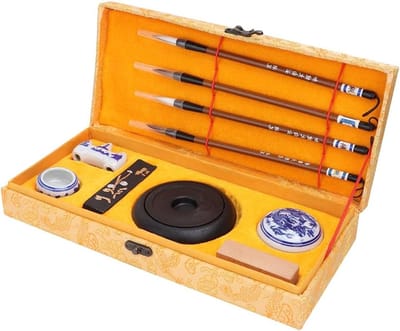 Complete Set voor Chinese Kalligrafie met Penseel, Inktsteen en Sumi Schildermaterialen