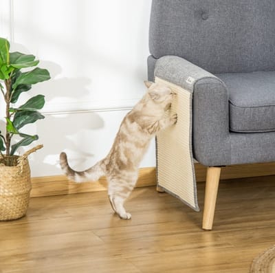 MEUNIQ Krabmat voor kat 2-delige set 130 x 45 cm van sisal en polyester, hangende kattenkrabmat voor sofa of fauteuil, meubelbescherming zonder montage, grijs