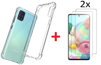 Hoesje Geschikt Voor Samsung Galaxy A51 Anti Shock Back hoesje + 2x Glazen Screenprotector