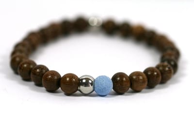 IbizaMen - robles hout 8mm - blauwe agaat - rvs kraal - 19cm