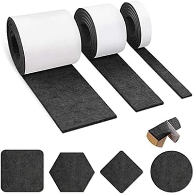QTTVBTNA - Zelfklevende Vilt Pads voor Meubilair - 3 Rollen (100x10cm, 100x5cm, 100x2cm) - Krabbestendig - Bescherming Vloer - Zwart