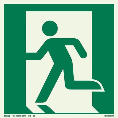 Pickup Bord 15x15 cm - Nooduitgang vluchtweg links fotoluminiscent - zelfklevend