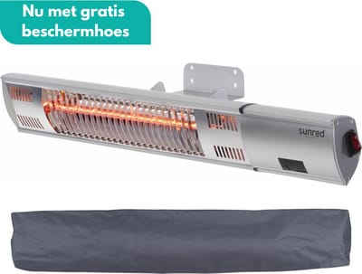 Sunred - COMBIDEAL - Heater & Hoes - Ultra lijn - Zilver - Wand model - Terrasverwarmer - Halogeen rosé goud technologie - 2000W - Afstand bestuurbaar - Elektrische heater