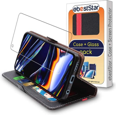 ebestStar - Hoes geschikt voor Realme 7 Pro, Wallet Etui, Book case hoesje, Zwart, Rood + Gehard Glas