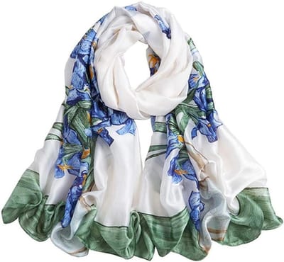 Zijden Sjaals Dames - Satin Neckerchief - Stijlvolle Accessoires - Bloemenprint Ontwerp - 180x90cm - Multicolor