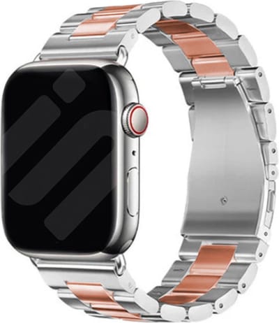 Strap-it Stalen schakel band - Geschikt voor Apple Watch bandje - Series 1/2/3/4/5/6/7/8/9/10/11/SE/SE2/SE3 - Zilver/Rose Gold - Metalen band met RVS vlindersluiting - RVS iWatch bandje voor maat: 38 / 40 / 41 / 42mm