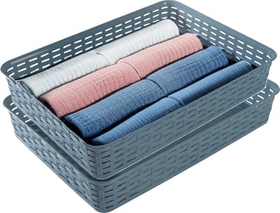 Hega Hogar Opbergmandje/ladeverdeler - 2x - denin blauw - 4.5 liter - kunststof - 26 x 35 x 6 cm - kastmandjes - manden