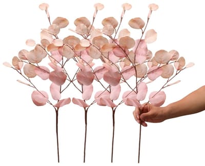 Dailygoody - Kunstmatige Herfstbloemen - Faux Eucalyptus Takken - Decoratie voor Thuis - Roze - Zijde Herfstbladeren - Geschikt voor Bruiloft en