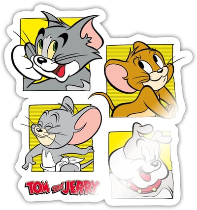 Tom En Jerry Vier Vrienden Sticker maat S (10 x 10 cm)