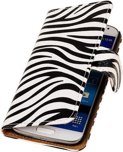 Zebra Bookstyle Wallet Case Hoesjes Geschikt voor Samsung Galaxy S i9000 Wit