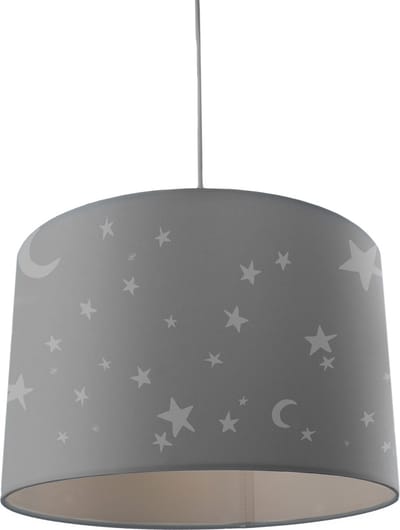 Olucia - STARS - Kinder Slaapkamer Hanglamp - Grijs / Wit - Geschikt voor Kinderkamer/Babykamer/Tienerkamer - Vorm: Cilinder