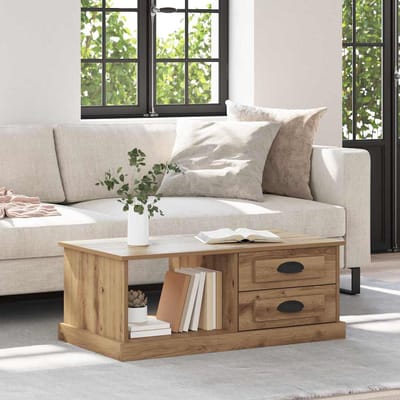vidaXL - Salontafel - Artisan - Eiken - 90 - x - 50 - x - 35 - cm - Bewerkt - hout