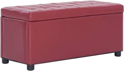 Opberg Hocker - Voetenbank Zitje - Woonkamer Organisatie - Omkeerbaar Deksel - 87.5 cm Lengte - Wijnrood