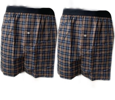Embrator 2-stuks mannen Boxershorts geweven katoen donkerblauw/beige/wit XXL