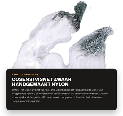 Dailygoods- Visnet Zwaar 50m Lengte - 1,5m Hoogte - Nylon Materiaal - 3/4 Vingers - Visaccessoires - Handgemaakt - Vissersnet