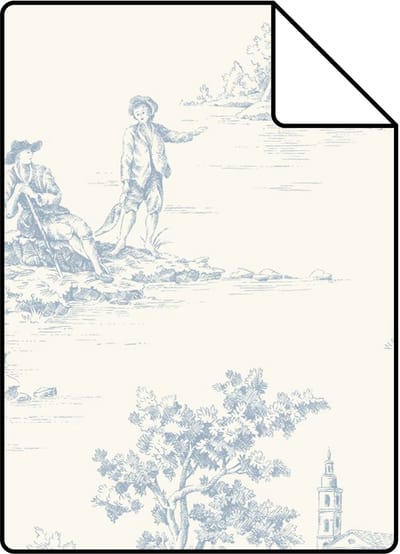 Proefstaal ESTAhome behang toile de jouy print lichtblauw en wit - 26.5 x 21 cm - 132109-S