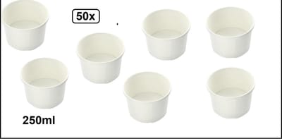 50x Soepbeker karton 250ml, wit - Soep salade beker festival warme dranken maaltijd carnaval