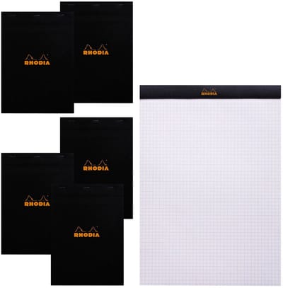 Rhodia Schrijfblok - Notitieblok - N18 - A4 - Ruit - 5x5 mm - 80g - Zwart - 80 vel - 5 stuks