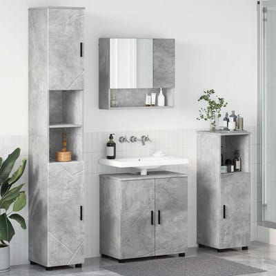 vidaXL - Badkamermeubel - Set - 4 - pcs - Beton - Grijs - Bewerkt - hout - & - Metaal