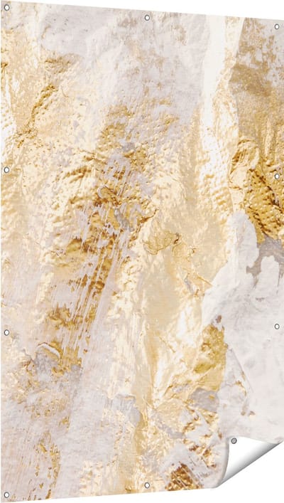 Gards Tuinposter Abstracte Kunst van Goud en Wit - 100x150 cm - Tuindoek - Tuindecoratie - Wanddecoratie buiten - Tuinschilderij