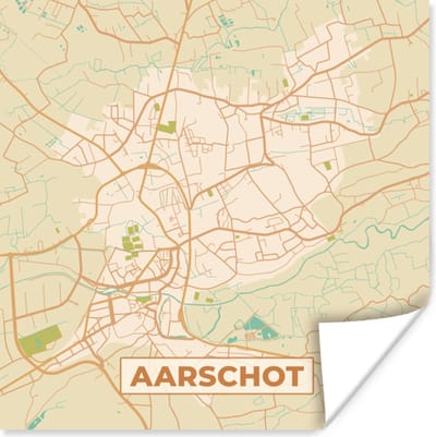Poster Aarschot - Kaart - Plattegrond - Vintage - Stadskaart - 100x100 cm XXL