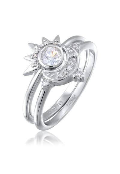 Elli - Ring - Elli Ringset met stenen Dames Ster Zirkonia Diamond Cut Wit 925 Sterling Zilver Verguld Zomer / strand Bicolor - Dames