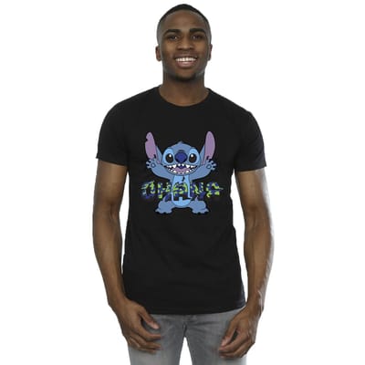 Disney Heren Lilo en Stitch Ohana Blauw Glitch T-shirt (Zwart)