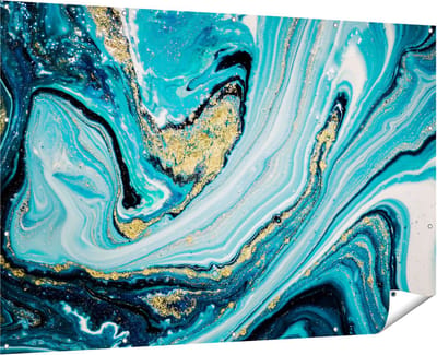 Gards Tuinposter Abstracte Luxe Kunst in het Blauw met Goud - 180x120 cm - Tuindoek - Tuindecoratie - Wanddecoratie buiten - Tuinschilderij