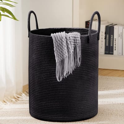 Opvouwbare Wasmand 38x50 cm - Katoenen Opbergmand voor Vuile Was, Speelgoed en Boeken - Ruimtebesparend Zwart
