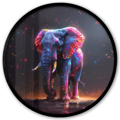 Poster in lijst Rond - Fotolijst 40x40 cm - Posters - Olifant - Kleuren - Sterren - Dier - Ronde posterlijst zwart - Decoratie - Wanddecoratie woonkamer - Muurdecoratie slaapkamer