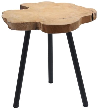Dailygoods- Bijzettafel massief hout - Driepoottafel - Wortelhout - Bruin - Zwart gelakte poten - Onregelmatig tafelblad - Houten Tafel
