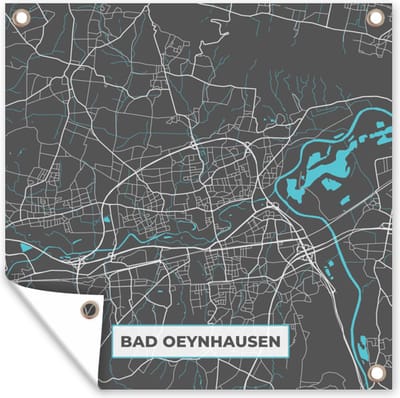 Tuin poster Kaart – Plattegrond – Stadskaart – Bad Oeynhausen – Duitsland – Blauw - 200x200 cm - Tuindoek