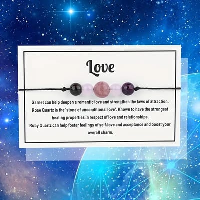 Bixorp "Love" Cadeau Armband - Edelsteen Armbandje op kaartje - Granaat, Rozenkwarts, Robijnkwarts
