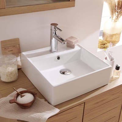 Opzetwastafel Vierkant - Keramiek Wasbak - Badkamer Vernieuwen - Met Kraanbereik - 38 cm - Wit