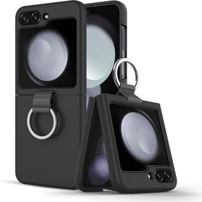 Hoesje Geschikt Voor Samsung Galaxy Flip 5 hoesje zacht siliconen met Ring Zwart - Galaxy Flip 5 Silicone hoesje Liquid backcover