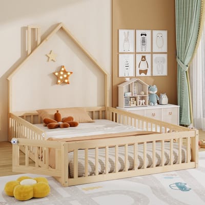 PHOEBE CAT Kinderbed - 140 x 200 cm - Huisontwerp - Met lattenbodem - Grenenhout - Natuurlijke