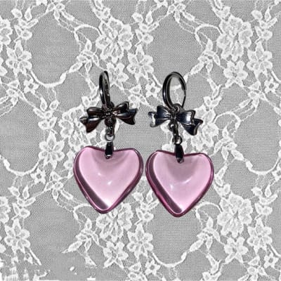 Zoete coole Harajuku rode glazen liefdeshart oorbellen voor vrouwen Hot Girls Gifts Y2k Punk Bowknot oorbellen Koreaanse accessoires