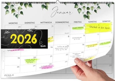 Wandkalender 2026 A4 Jaarplanner Maandplanner Familiekalender voor School en Kantoor