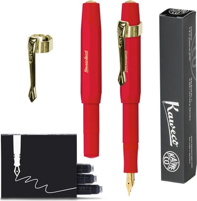 Kaweco  (3delig) - Vulpen CLASSIC SPORT ROOD Fountain Pen - Extra Fine - Nostalgie Oktogonal Clip Vergoldet - Doosje Vullingen