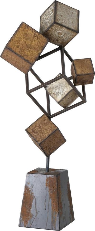 Object - 3D - Blok - Op voet - Bruin - Zwart - Goud - Metaal - 73x22x16cm - Industrieel