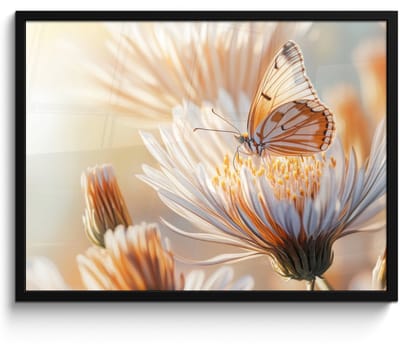 Poster in lijst - Fotolijst 70x50 cm - Posters - Vlinder - Bloem - Oranje - Posterlijst zwart - Decoratie - Wanddecoratie woonkamer - Muurdecoratie slaapkamer