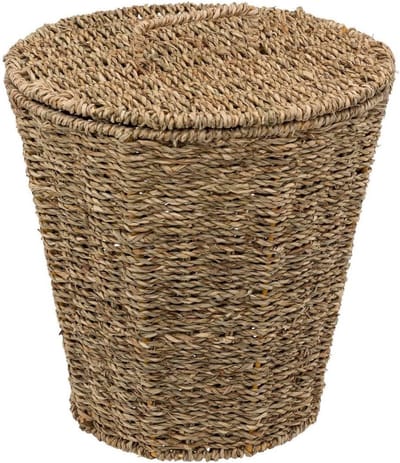 Ronde Afvalbak met Deksel van Zeegras - 9 Liter - Stijlvolle Prullenbak voor Badkamer of Kantoor