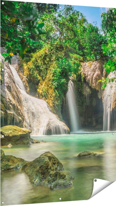 Gards Tuinposter Tropische Waterval - 100x150 cm - Tuindoek - Tuindecoratie - Wanddecoratie buiten - Tuinschilderij
