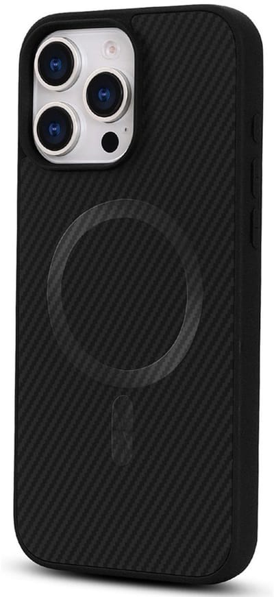 CaseMania Backcase hoesje geschikt voor Apple iPhone 16 Pro Max - Effen Zwart (Carbon-look) - TPU (Zacht) - Realistische Carbon Look - Geschikt voor MagSafe