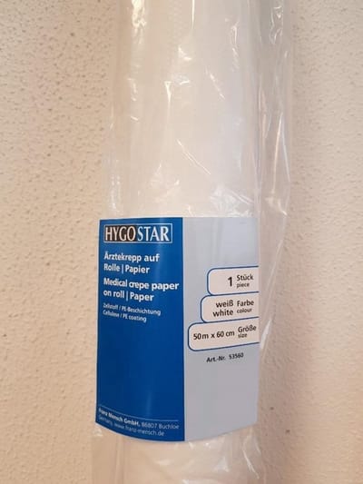 Onderzoektafelpapier 2-laags – 60 cm x 50 m – Wit Cellulose – Behandeltafelpapier op Rol – Extra Breed & Hygiënisch voor Onderzoeksbank