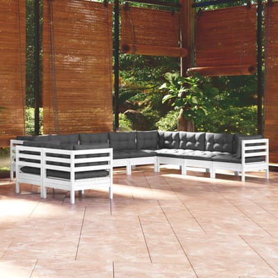 vidaXL - 10-delige - Loungeset - met - kussens - massief - grenenhout - wit