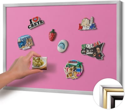Wallfluent - Roze Magneetbord Met Effen Achtergrond - 70 cm x 50 cm - Magneetbord met Zilveren Frame - Roze kleur - Magnetisch Bord Decoratief - Magneetbord Voor Thuiskantoor - Magneetbord Multifunctioneel